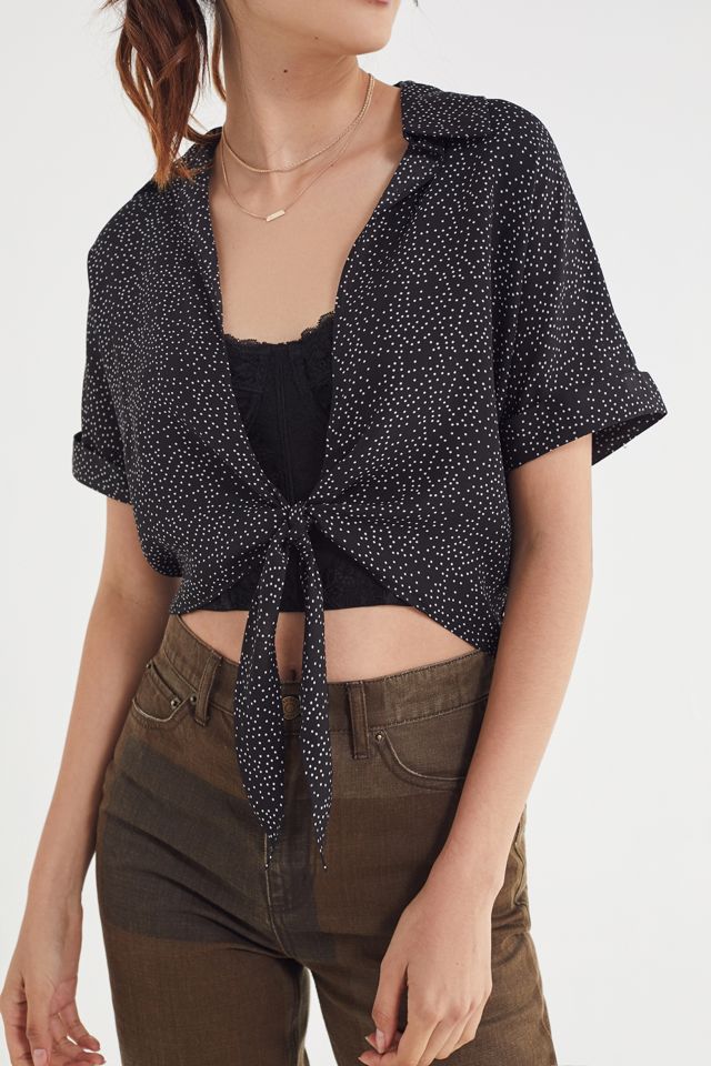 UO Tie-Front Short Sleeve Cropped Top #3