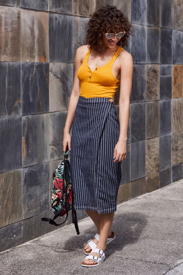 BDG Pinstripe Denim Midi Skirt