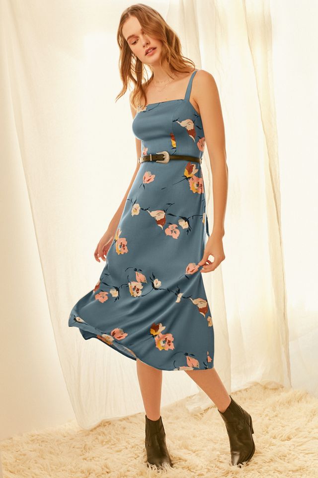 UO Layla Straight-Neck Tie-Back Midi Dress | Urban Outfitters