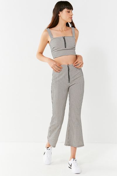 TWIIN Victory Checkered Cropped Flare Pant | Urban Outfitters