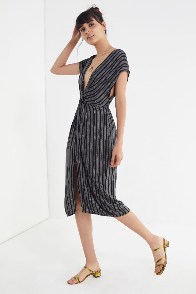 UO Twist-Front Striped Midi Dress #1