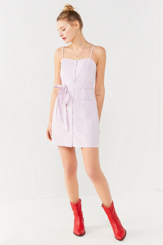 UO Striped Tie-Belt Button-Down Dress #1