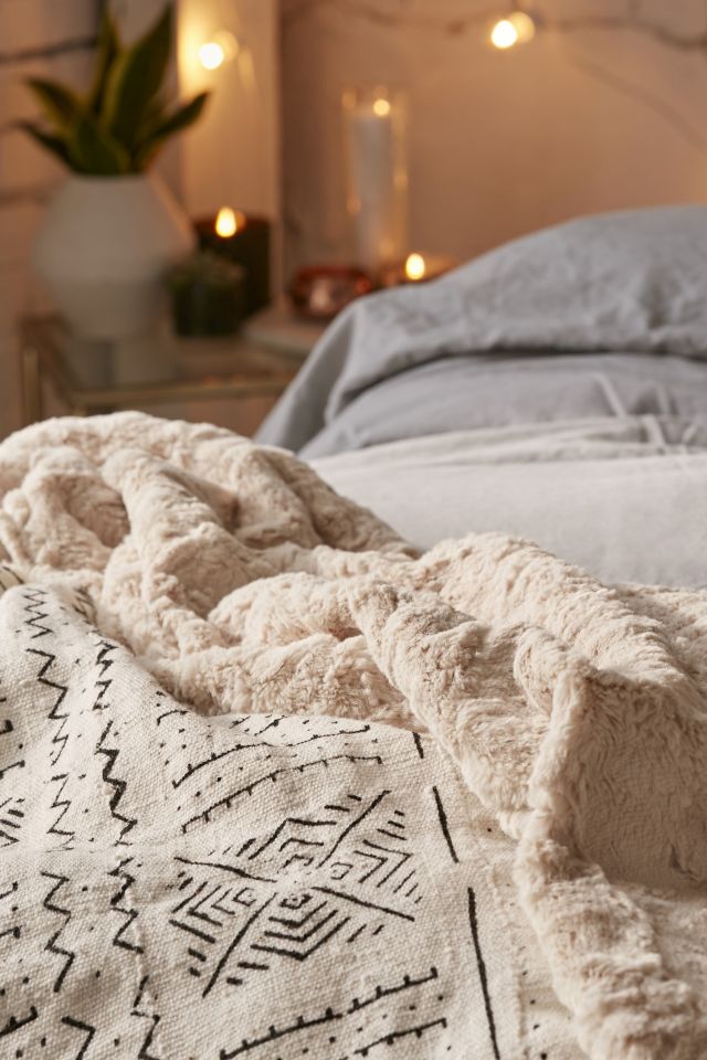 Cozy Nomad Mudcloth Faux Fur Throw Blanket #1