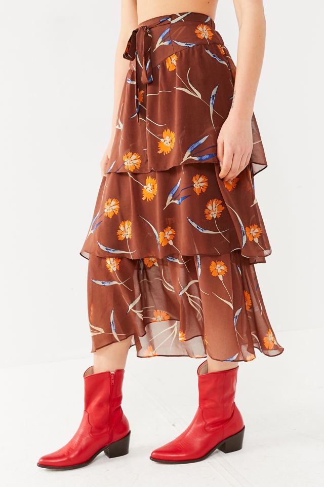 UO Stevie Tiered Ruffle Midi Skirt #1