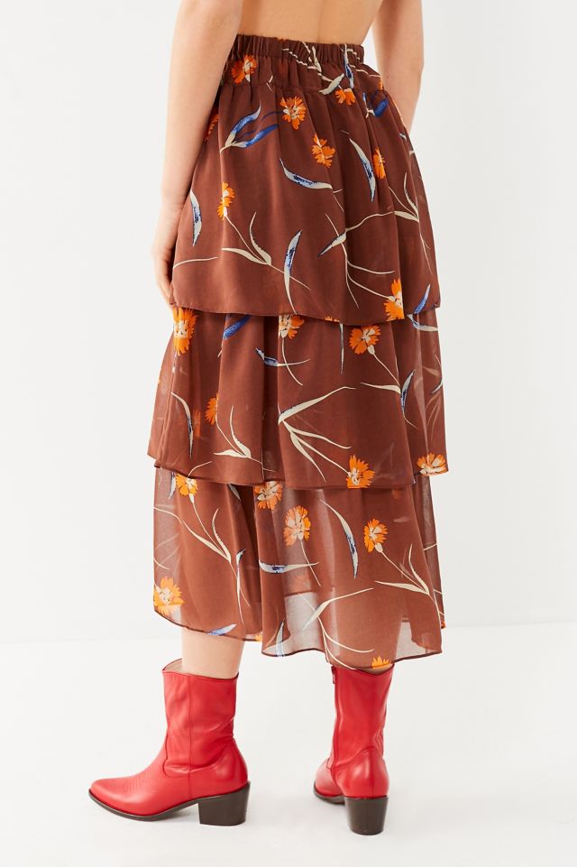 UO Stevie Tiered Ruffle Midi Skirt #3