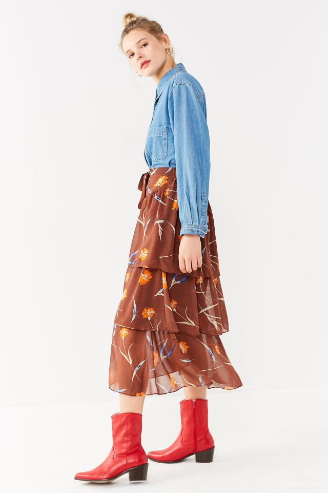 UO Stevie Tiered Ruffle Midi Skirt #4