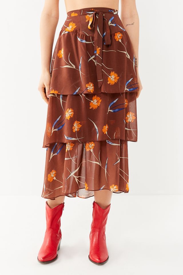 UO Stevie Tiered Ruffle Midi Skirt #5