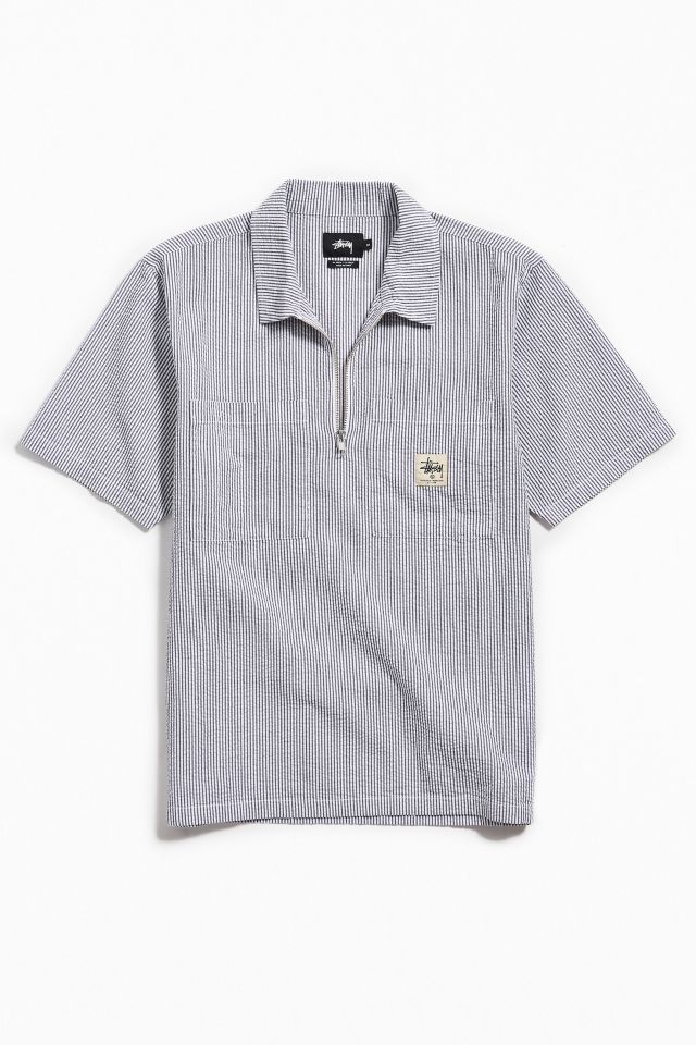 Stussy Stripe Seersucker Short Sleeve Half-Zip Shirt #1