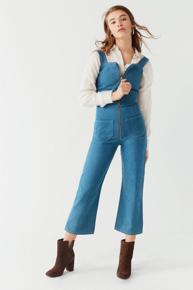 Uo eleanor store plunging denim jumpsuit