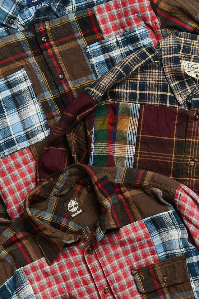 Vintage Patchwork Plaid Flannel Button-Down Shirt #1