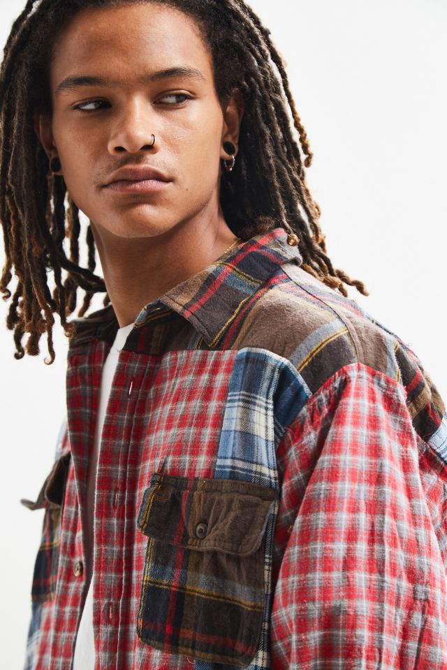 Vintage Patchwork Plaid Flannel Button-Down Shirt #3