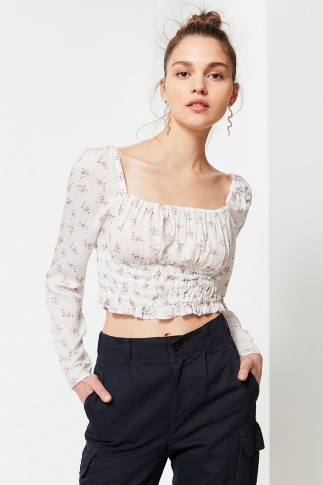 UO Bouquet Crop Smocked Top | Urban Outfitters