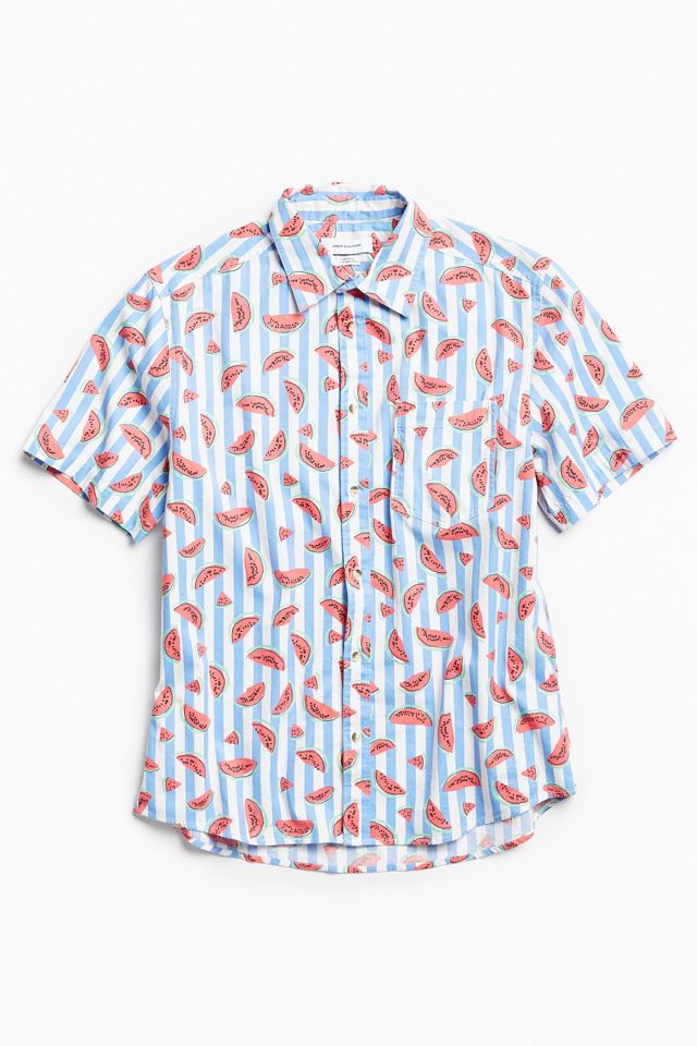 UO Striped Watermelon Short Sleeve Button-Down Shirt | Urban Outfitters