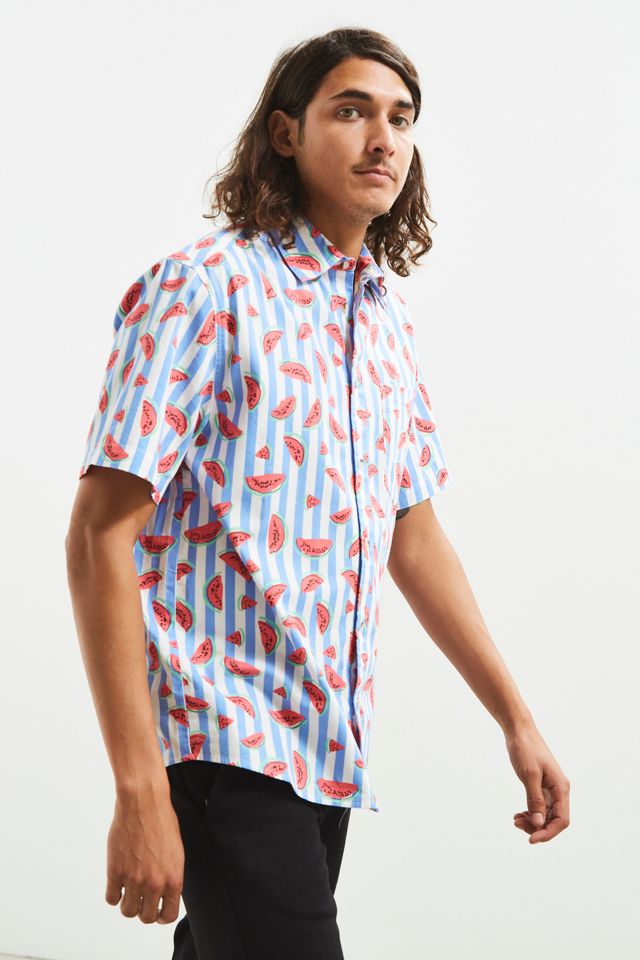 UO Striped Watermelon Short Sleeve Button-Down Shirt | Urban Outfitters