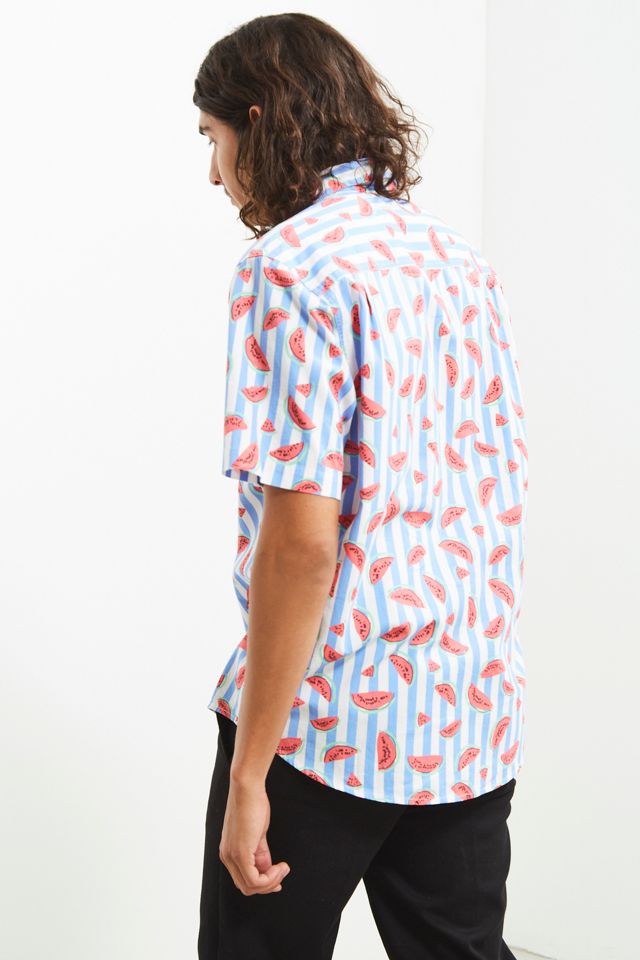 UO Striped Watermelon Short Sleeve Button-Down Shirt | Urban Outfitters