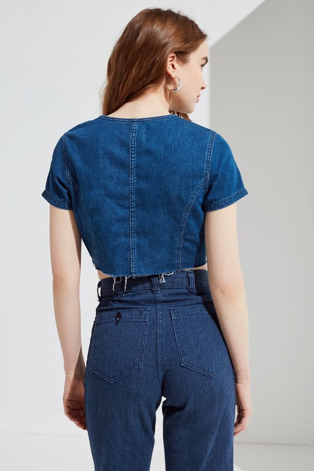 UO Button-Down Denim Cropped Top #1