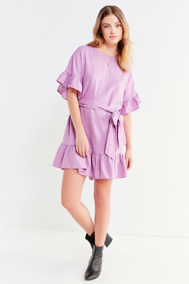 UO Suddenly Spring Linen Ruffle Dress | Urban Outfitters