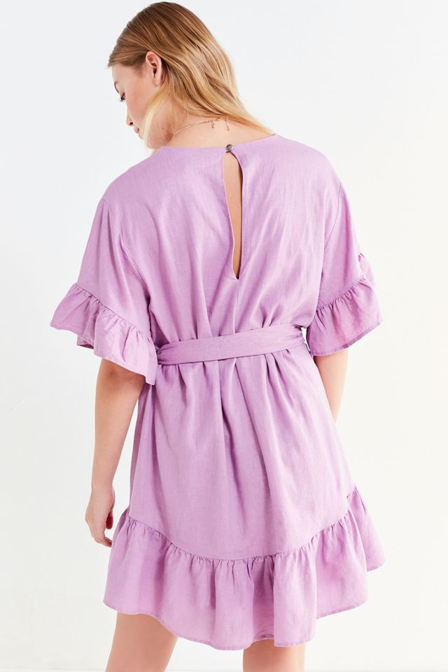 UO Suddenly Spring Linen Ruffle Dress | Urban Outfitters