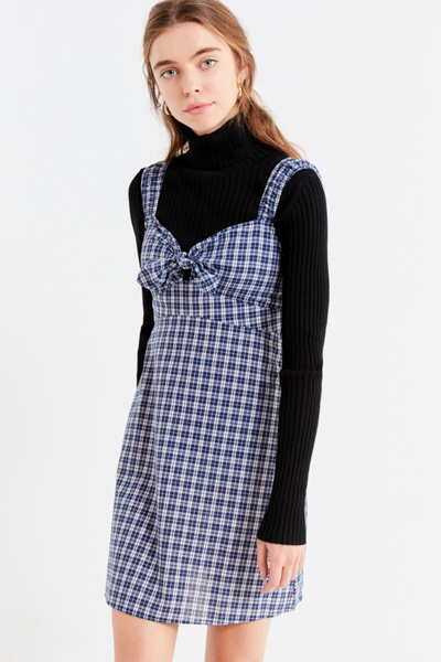 urban outfitters plaid button down lace up mini dress UO Tie-Front Plaid Mini Dress