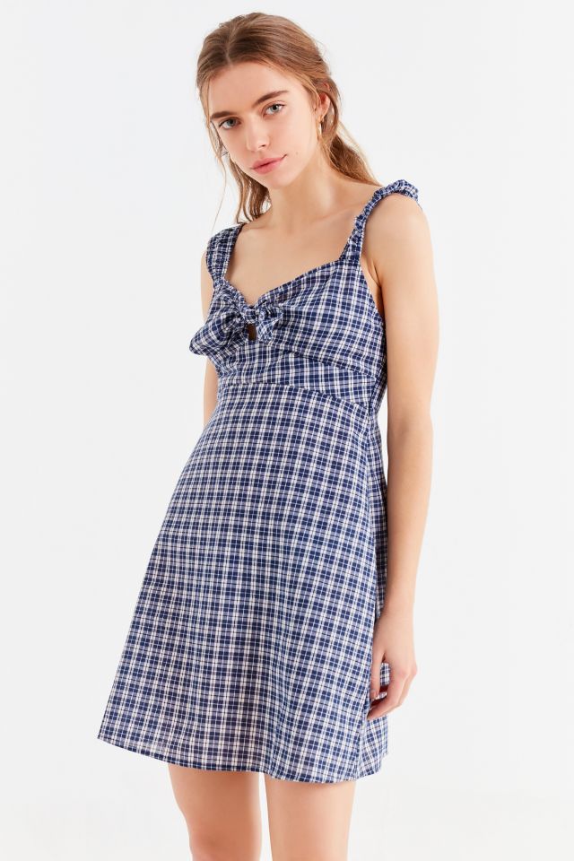 UO Tie-Front Plaid Mini Dress #5