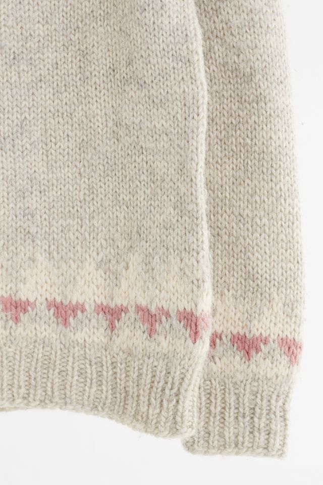 Chandail de ski vintage à motif jacquard crème et pastel #3