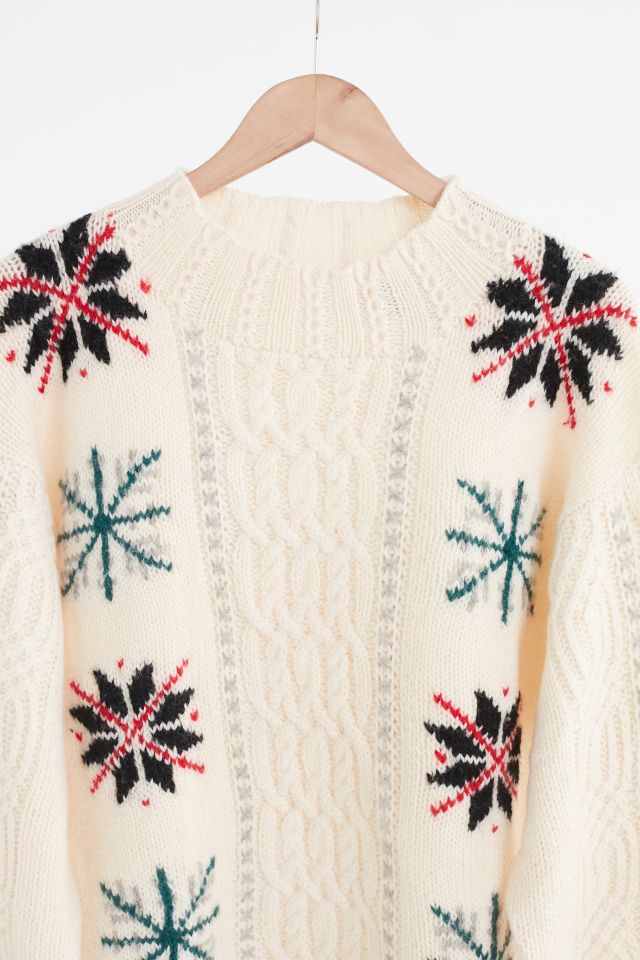Chandail de ski vintage crème à motif de flocons de neige #1
