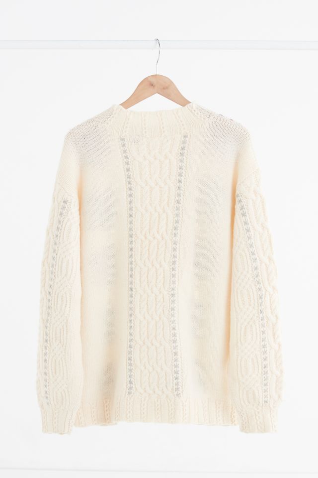 Chandail de ski vintage crème à motif de flocons de neige #3