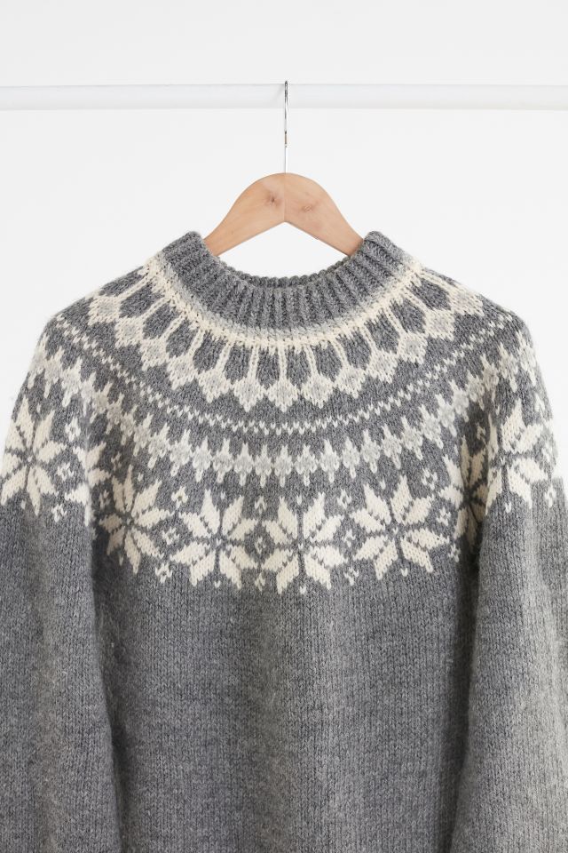 Vintage Grey + White Fair Isle Ski Sweater #1