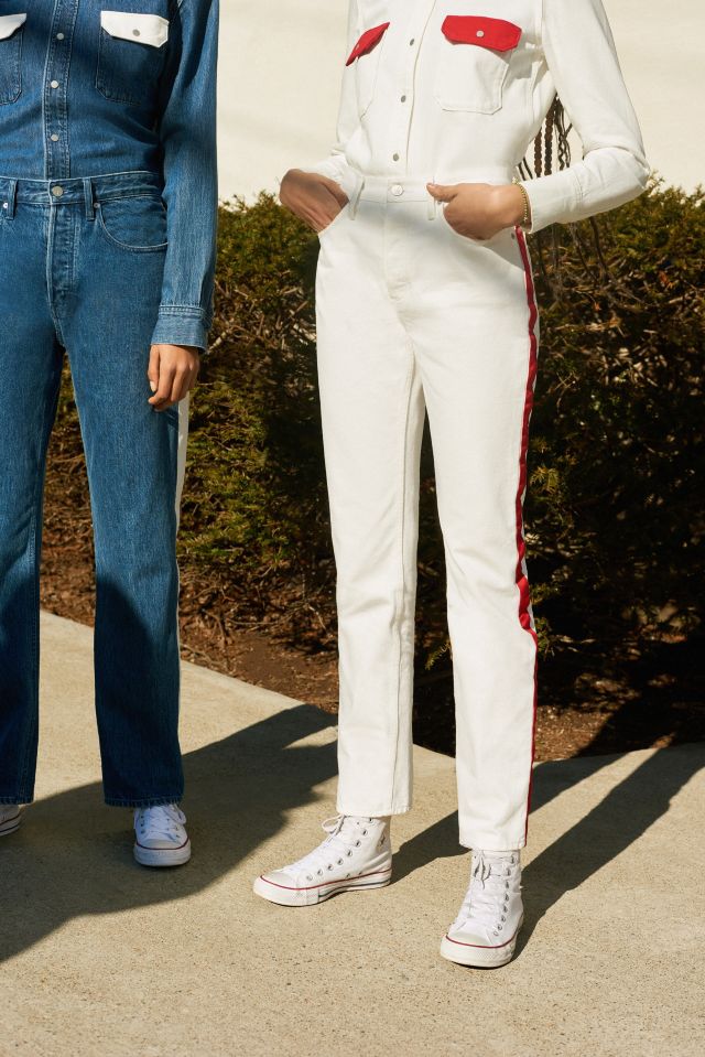 Calvin Klein High-Rise Straight-Leg Jean – White Stripe #1