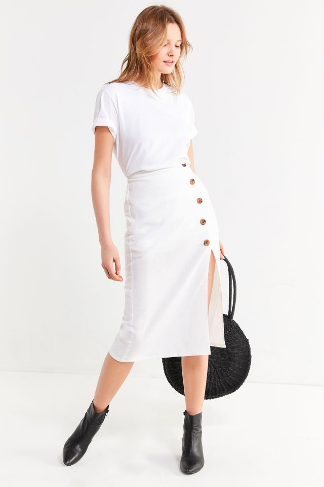 BOG Collective Button-Down Linen Midi Skirt #3