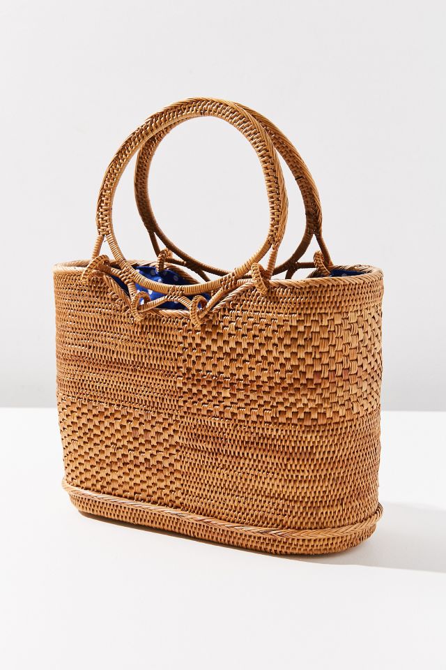 Circle Handle Straw Bucket Bag #1