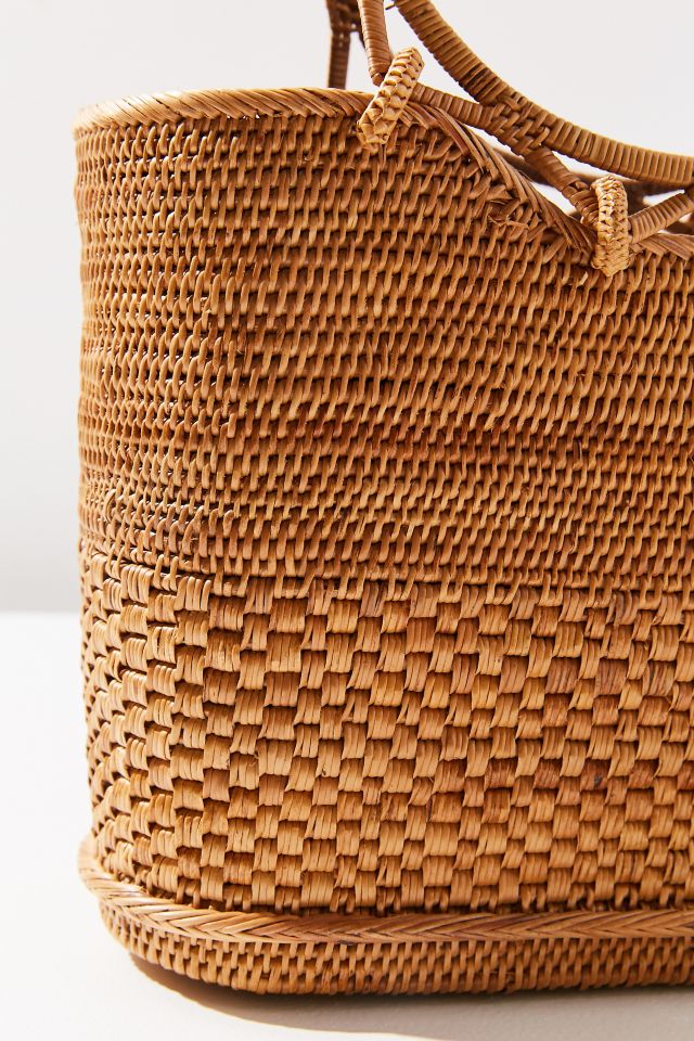 Circle Handle Straw Bucket Bag #3