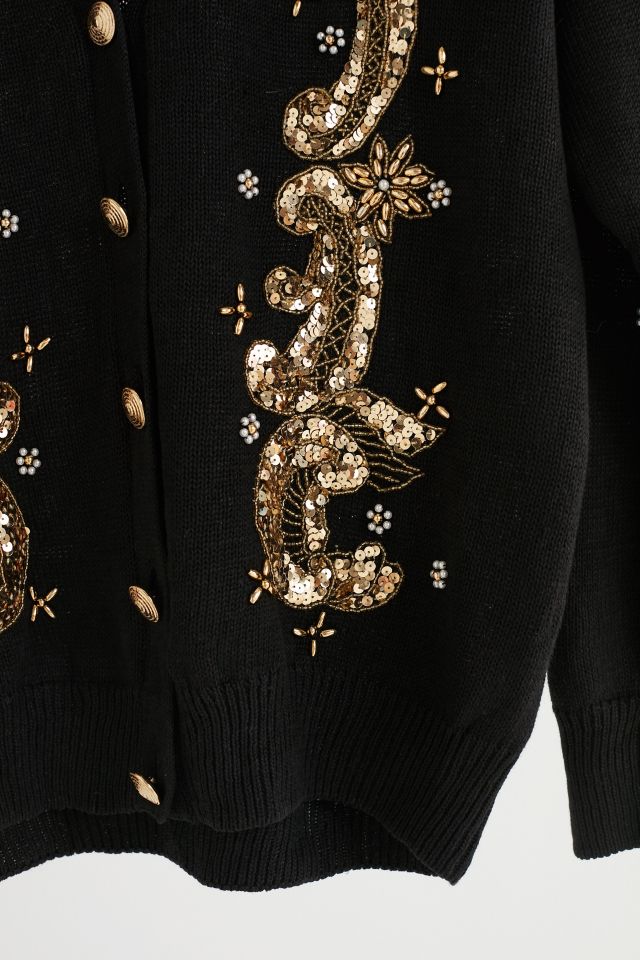 Vintage Gold Sequin Embellished Cardigan Sweater #1