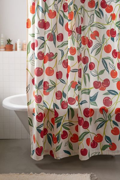 Urban Outfitters Allover Fruits Patterned Shower Curtain In Red Multi