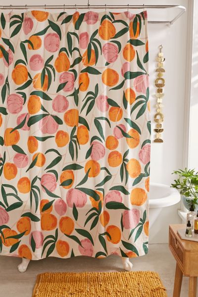 Allover Fruits Shower Curtain Urban, Peach And Grey Shower Curtain