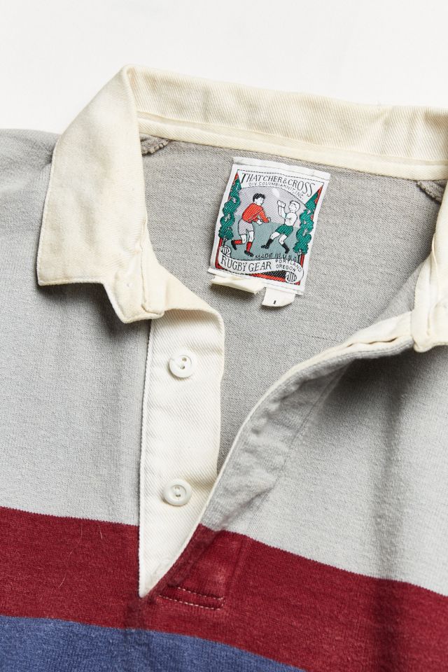 Vintage Thatcher And Cross Grey Stripe Rugby Shirt #4