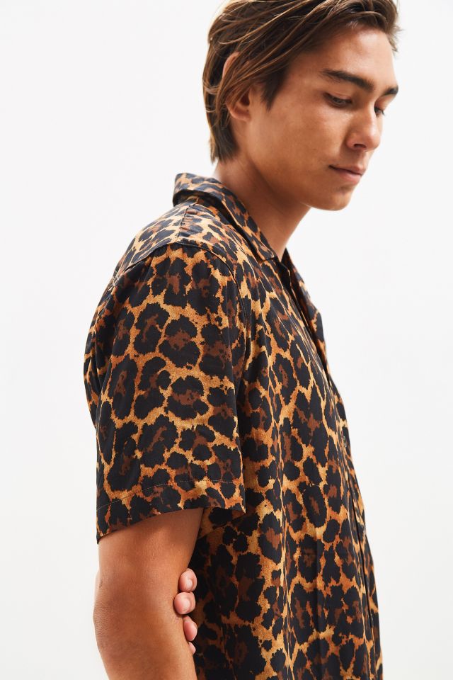 UO Leopard Rayon Short Sleeve Button-Down Shirt #1
