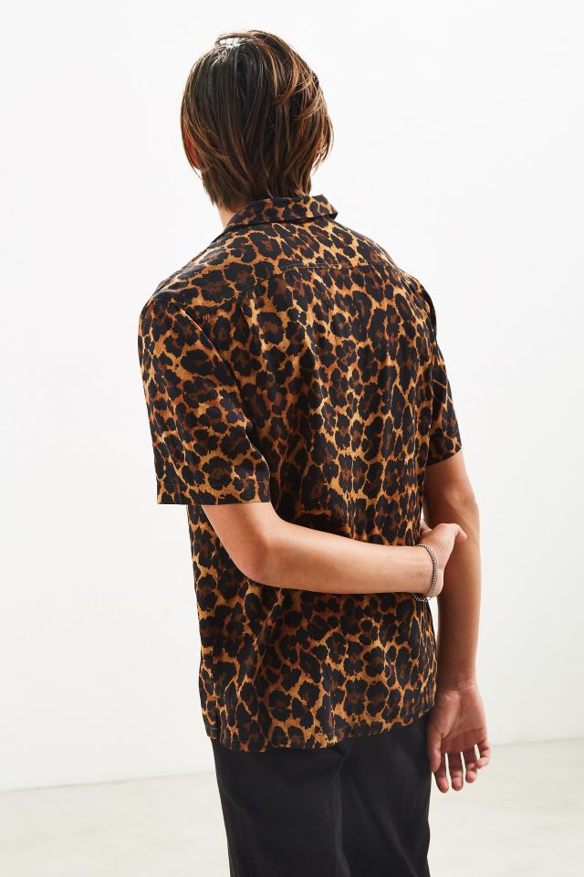 UO Leopard Rayon Short Sleeve Button-Down Shirt #3