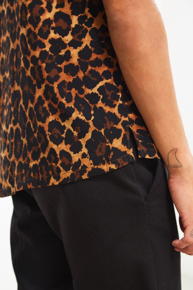 UO Leopard Rayon Short Sleeve Button-Down Shirt #4