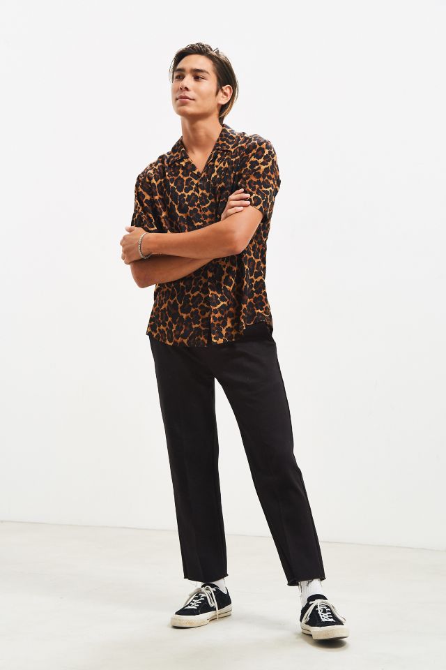 UO Leopard Rayon Short Sleeve Button-Down Shirt #5