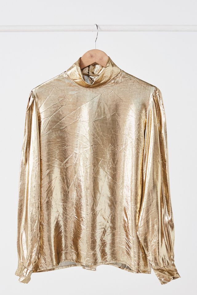 Vintage Gold High Neck Blouse | Urban Outfitters Canada