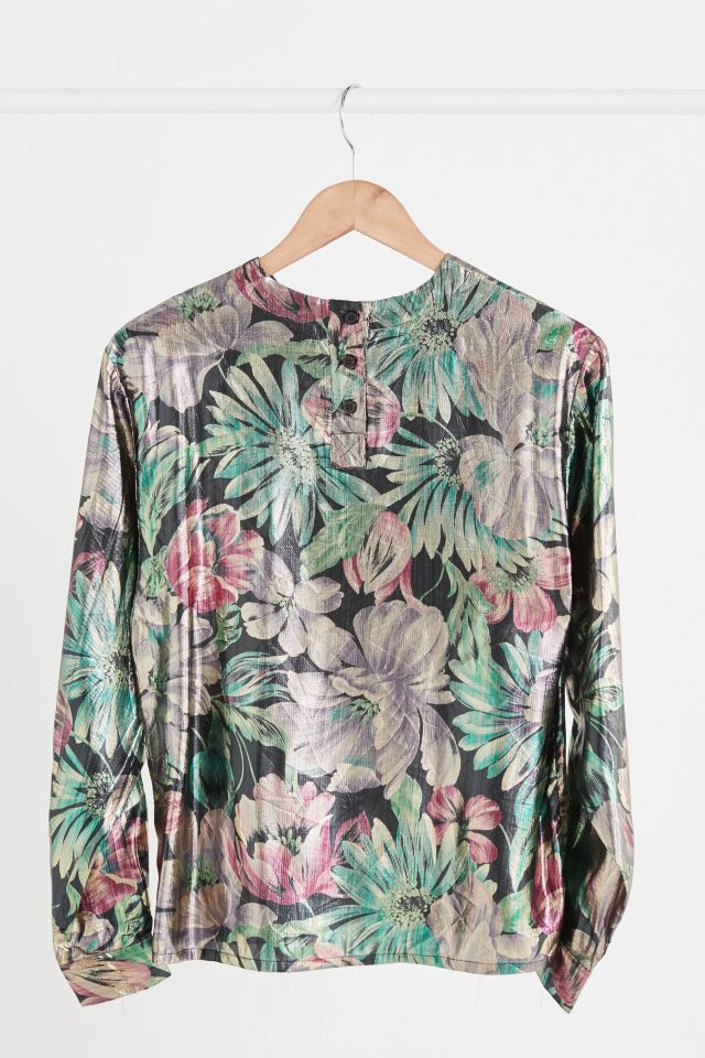 Blouse vintage à fleurs en lurex #2