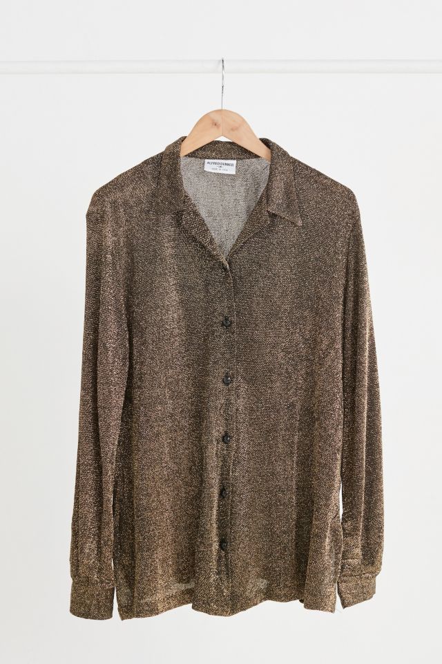 Vintage Black + Gold Shimmer Button-Down Shirt | Urban Outfitters