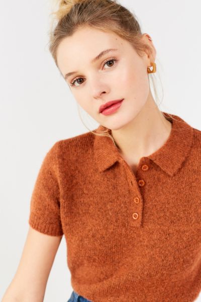 Uo shrunken on sale fuzzy polo sweater