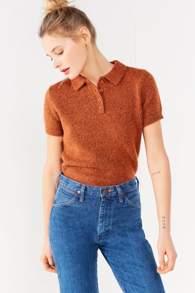 Uo shrunken on sale fuzzy polo sweater