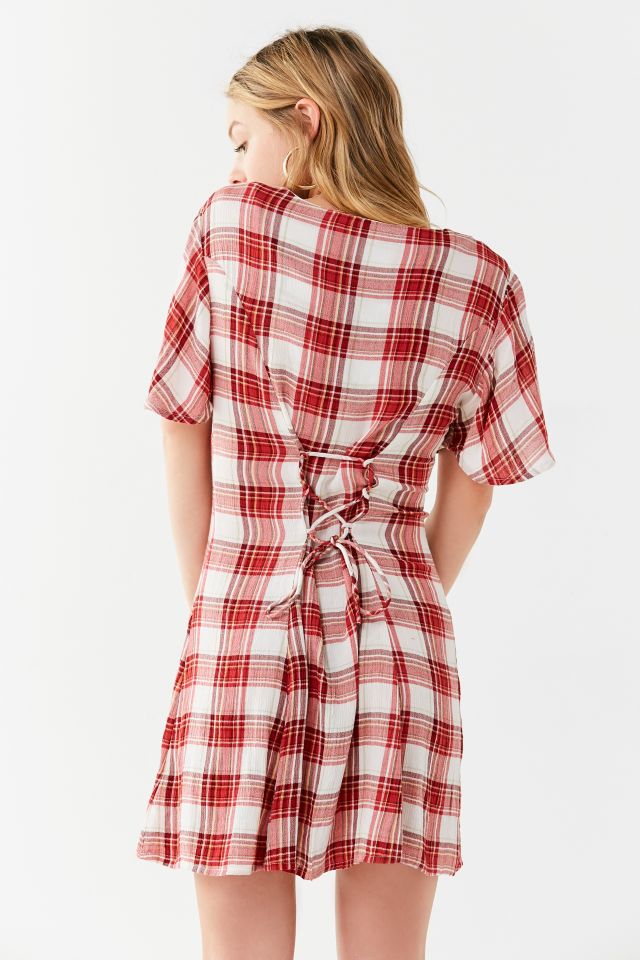 UO Plaid Button-Down Lace-Up Mini Dress #1