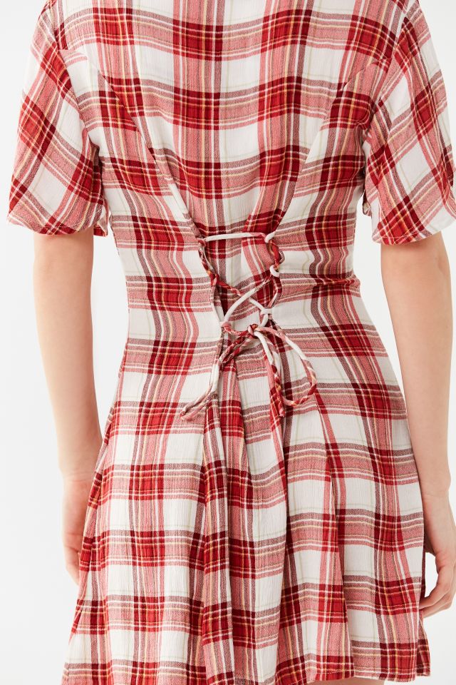UO Plaid Button-Down Lace-Up Mini Dress #3