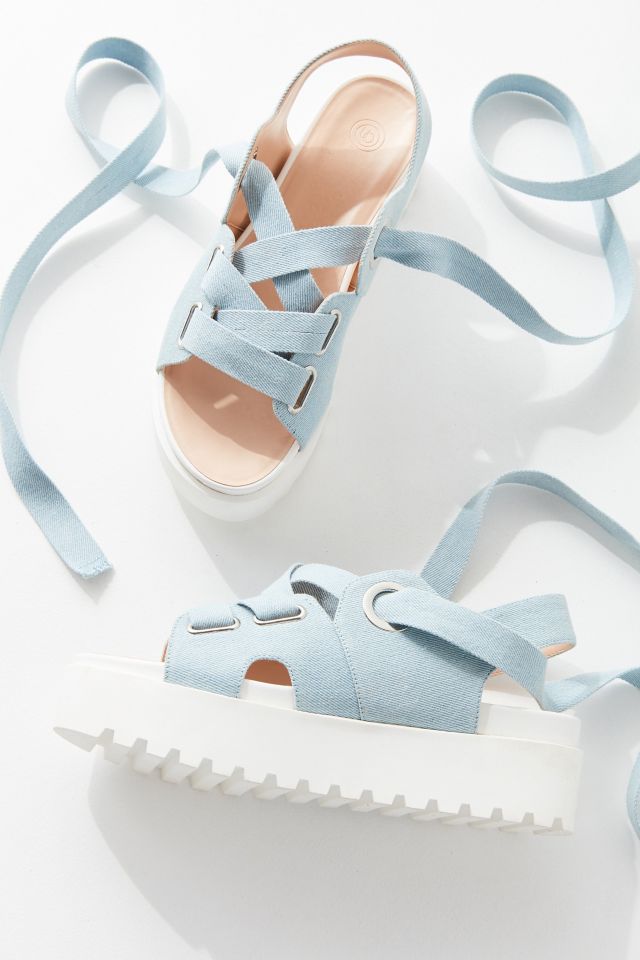 Denim Ribbon Lace-Up Platform Sandal #1