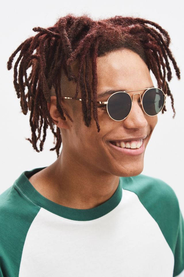 Squared Bridge Metal Round Sunglasses #1
