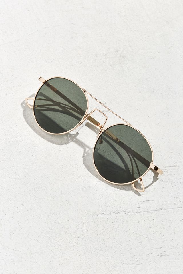 Squared Bridge Metal Round Sunglasses #4
